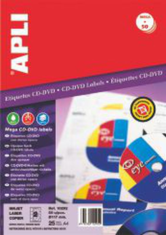 Apli CD/DVD Glossy Label 10293 25 Sheet 117 mm Putih Putih