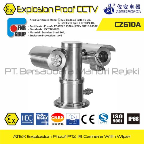 Explosion Proof ATEX Certified PTZ IR Camera CCTV 2mp with wiper CZ610A ...
