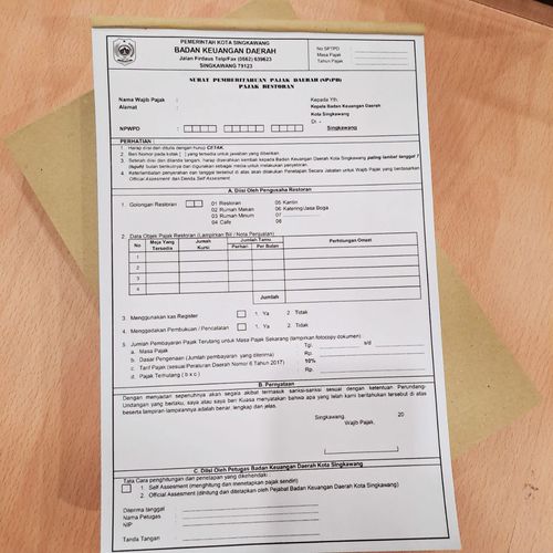 Blangko Formulir & SPTPD Pajak - Restoran