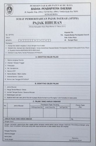 Form SPTPD Pajak Hiburan