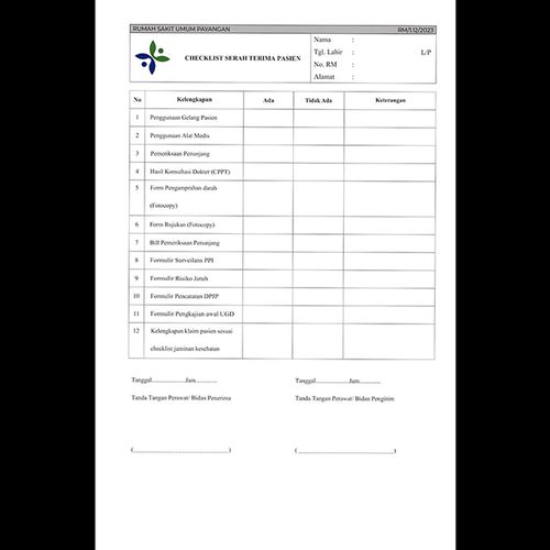 RM/1.12/2020 Checklist Serah Terima Pasien