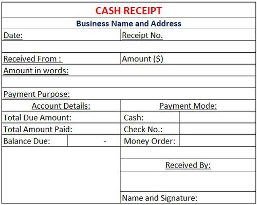 Cash Receipt Form