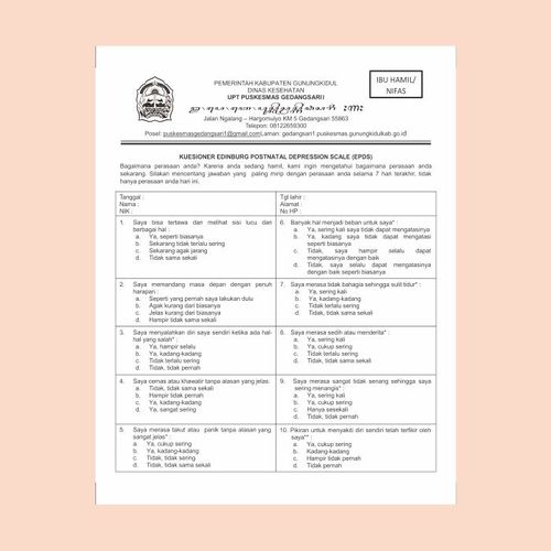 FORM KUESIONER EDINBURG POSTNATAL DEPRESSION SCALE (EPDS)
