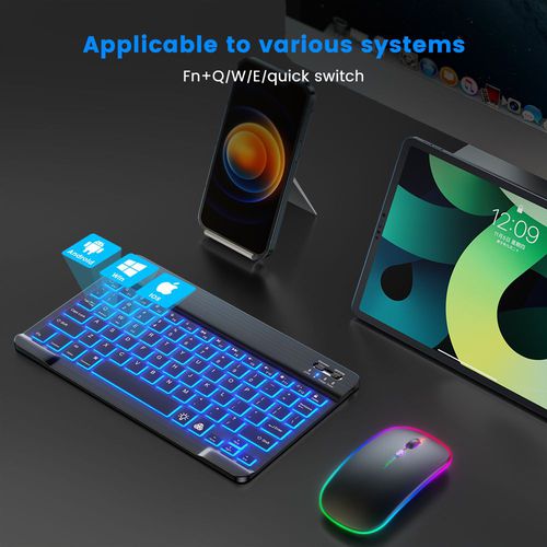PLUGS RGB Backlight Wireless Bluetooth Keyboard and Mouse SET LED ...