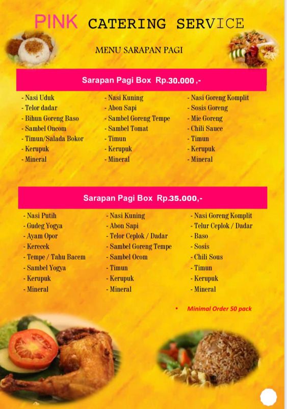 Katering Makanan - Sarapan Pagi - Pink Catering - PAKET B