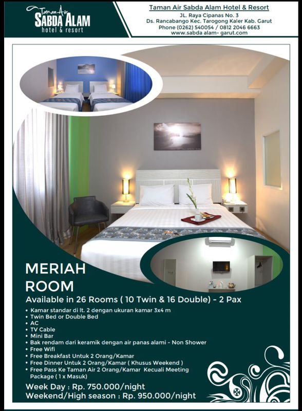 Meriah Room Taman Air Sabda Alam Hotel And Resort Garut Single Bed