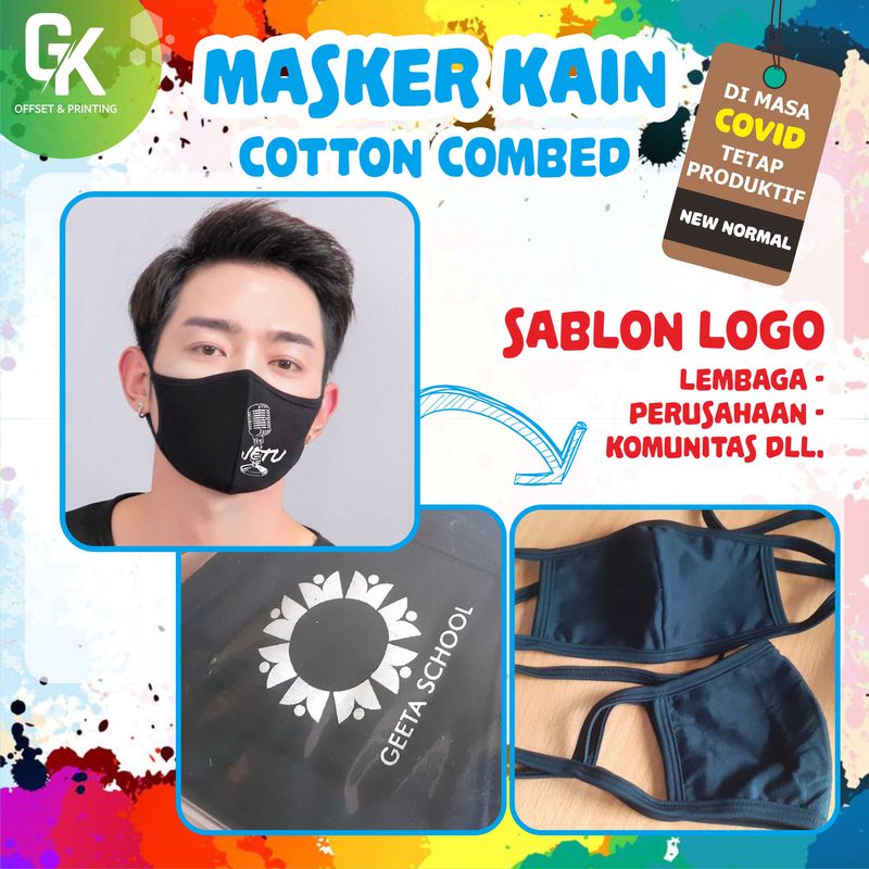 Percetakan Masker Kain Cotton Combed  30S pakai sablon logo 