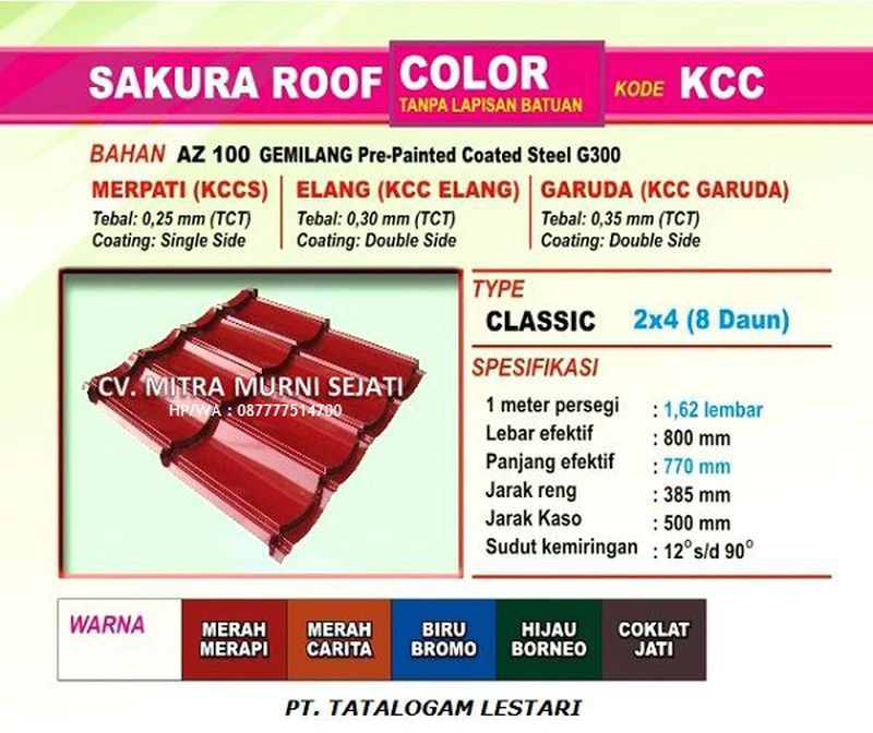 Harga Genteng Sakura Roof Genteng Metal untuk rumah 