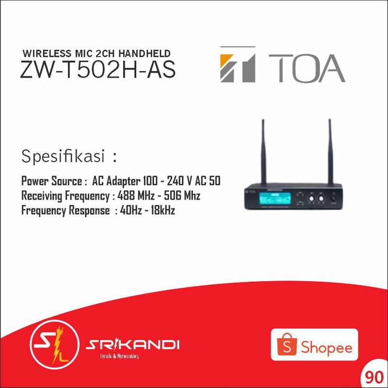 TOA Wireless Mic 2ch Handheld ZWT502HAS