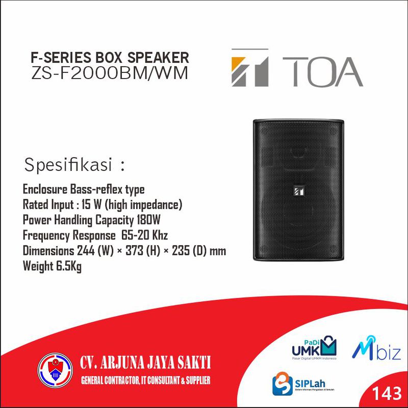 Toa F Series Box Speaker Zs F2000bmwm