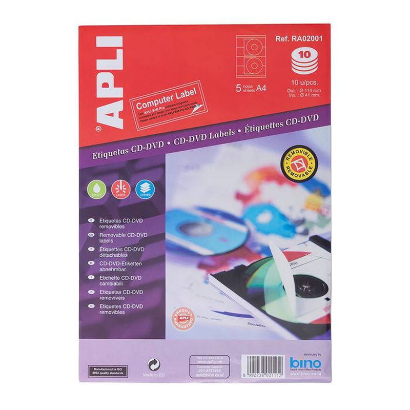Stiker CD/DVD APLI 114 mm X 41 mm 10 Unit