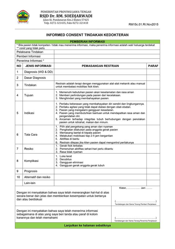 INFORMED CONSENT RESTRAIN (TINDAKAN KEDOKTERAN) - 1 Warna