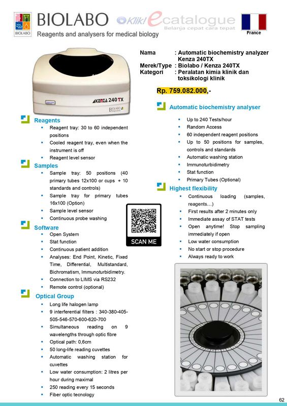 Automatic biochemistry analyzer Kenza 240TXMerek/Type Biolabo / Kenza