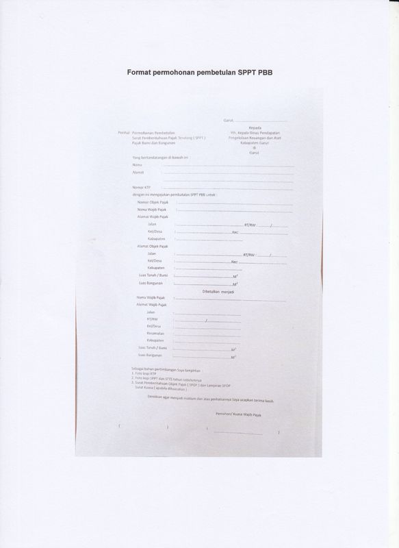 Format Permohonan Pembetulan SPPT PBB