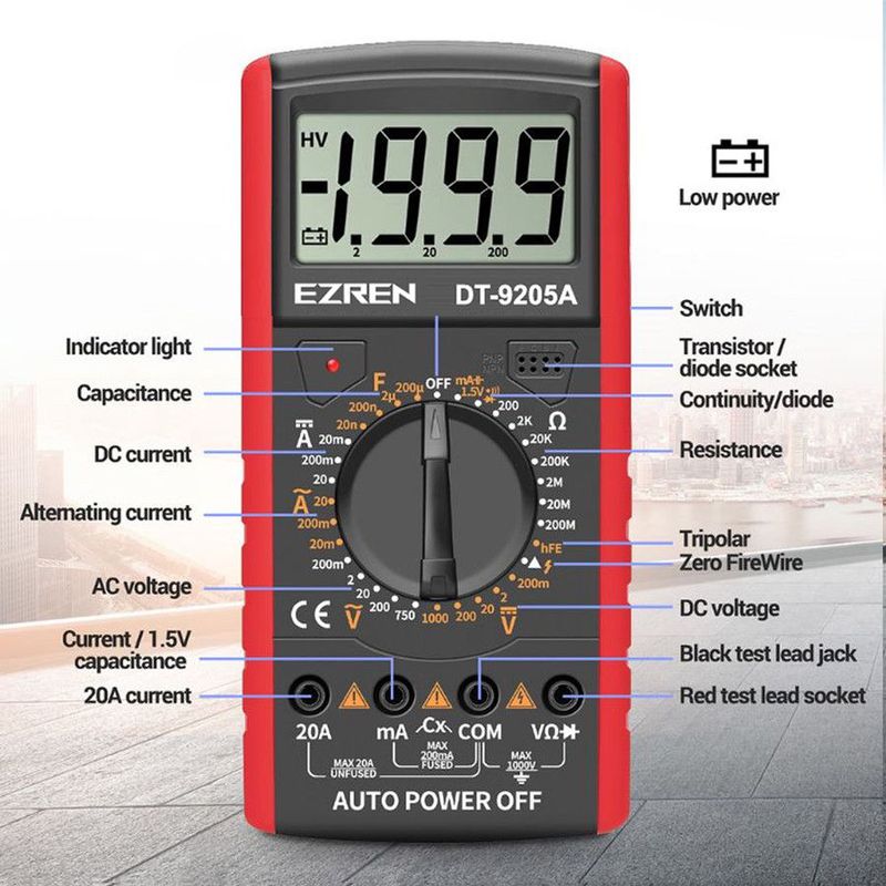 EZREN DT9205A Multimeter Avometer Multitester Digital DC AC Diode TR