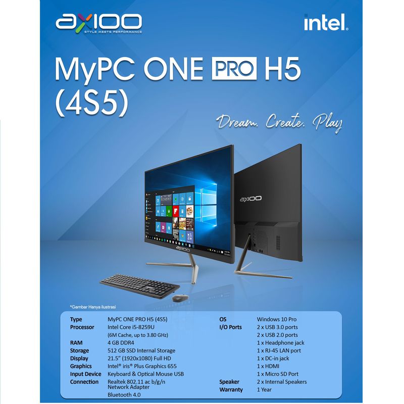 Axioo MyPC One Pro H5 (4S5)(i5-8259U,4GB,512GB SSD,Win 10)