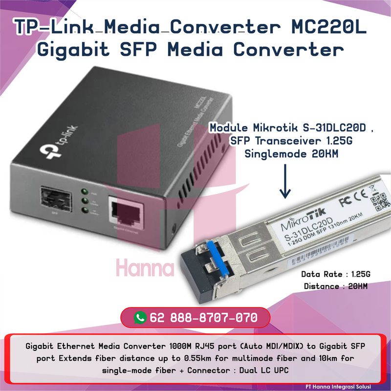 TP-Link Media Converter MC220L Gigabit SFP Media Converter + Module ...