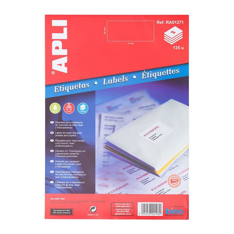 Stiker Label Kertas Putih APLI 70 mm X 30 mm 135 Unit-RA01271