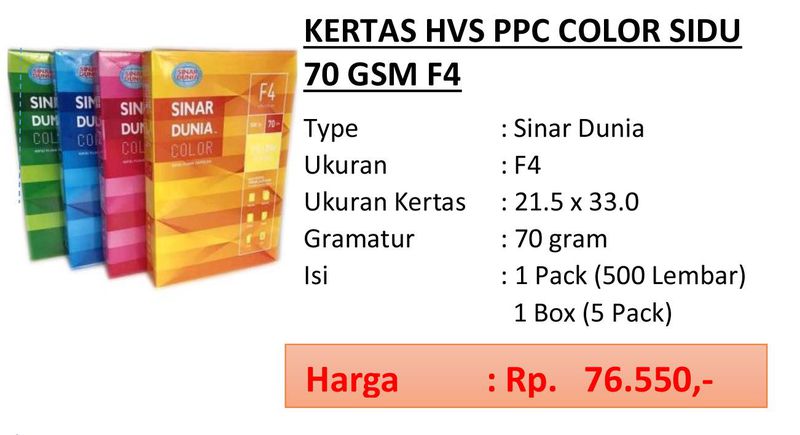 Kertas HVS PPC Color 70 gram F4