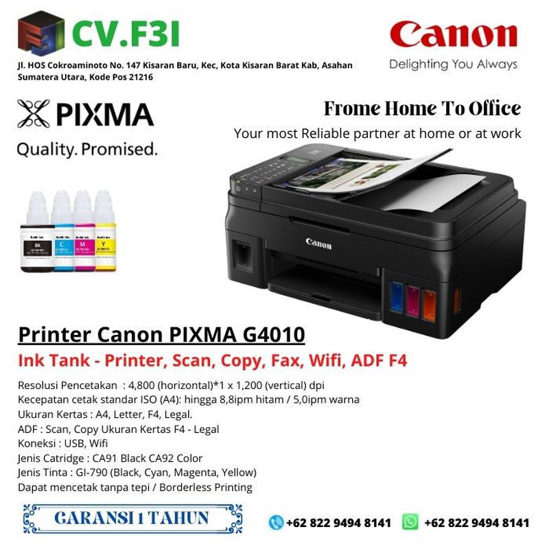 Printer Canon PIXMA G4010 Printer,Scan,Copy,Fax,Wifi,ADF F4