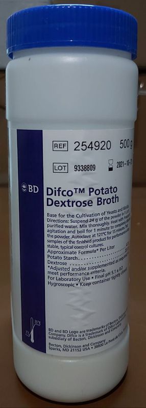 254920 Bottle Potato Dextrose Broth 500g Ea Difco 8156