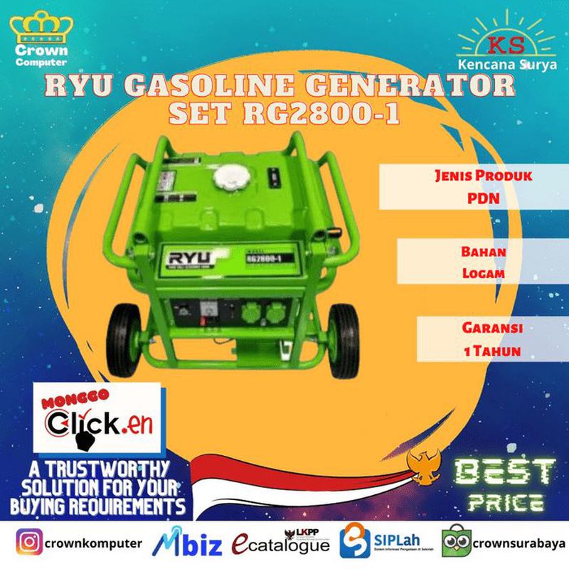 RYU GASOLINE GENERATOR SET RG2800-1