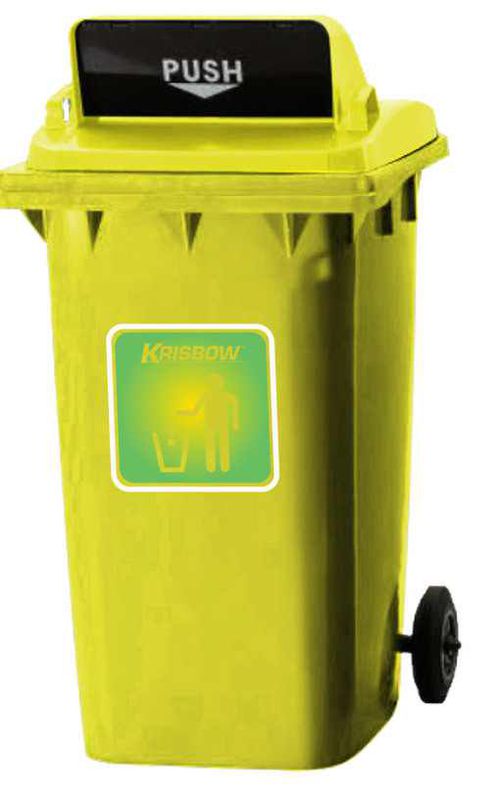DUSTBIN YELLOW120L PUSH COVER YELLOW LID
