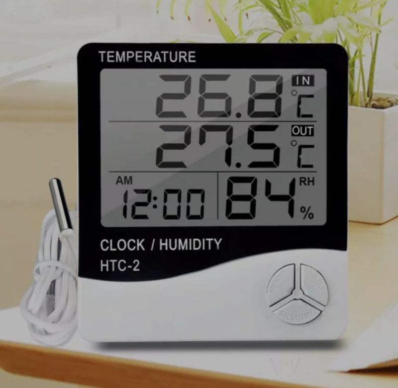 Thermometer Suhu Hygrometer Clock Temperature Humidity HTC-2