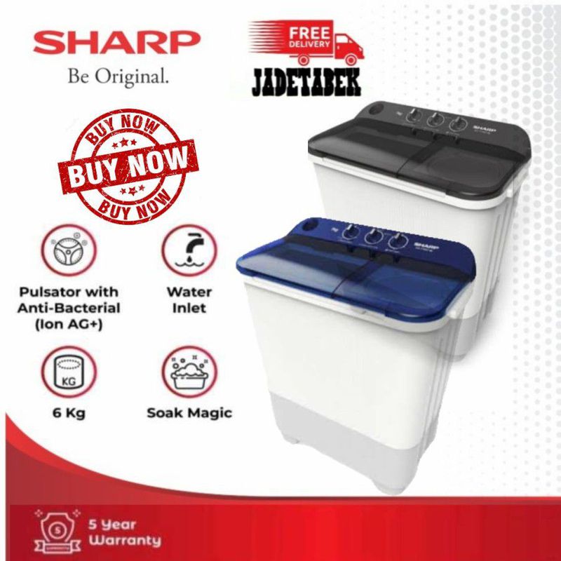 Sharp Mesin Cuci 2 Tabung 6Kg ES-T65NT 6,5 Kg Free Ongkir Jadetabek - Grey