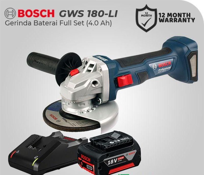 Bosch GWS 180-LI 18Volt Gerinda Tangan Baterai Brushless Full Set ...