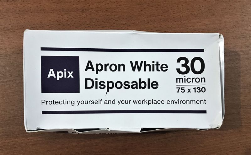 APRON WHITE DISPOSABLE 30 MICRON APIX