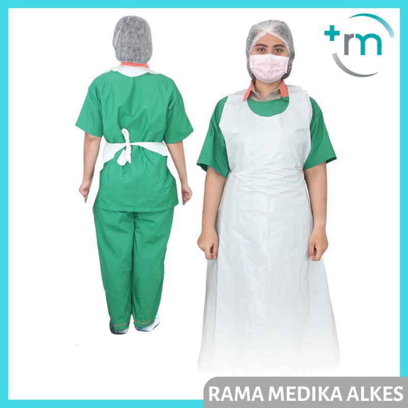 Onemed Apron One Disposable White Celemek Plastik Medis Terpercaya