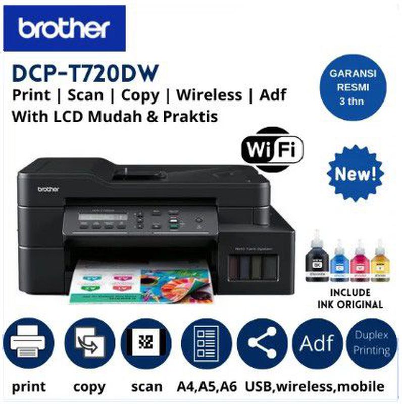 Printer Brother AIO (Print, Scan, Copy) Ecotank DCP-T720DW Wifi + ADF