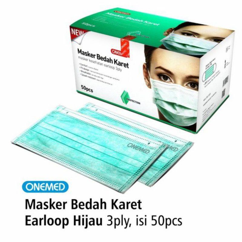 Masker Bedah Karet Hijau 3ply Onemed