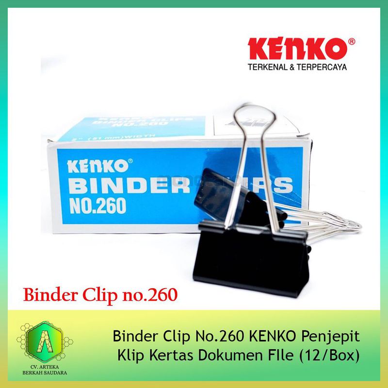 Binder Clip No.260 KENKO Penjepit Klip Kertas Dokumen FIle (12/Box)