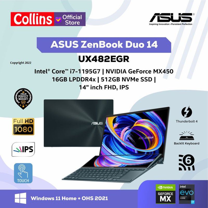 ASUS ZENBOOK DUO UX482EGR I7 1195G7 16GB 512GB MX450 2GB 14