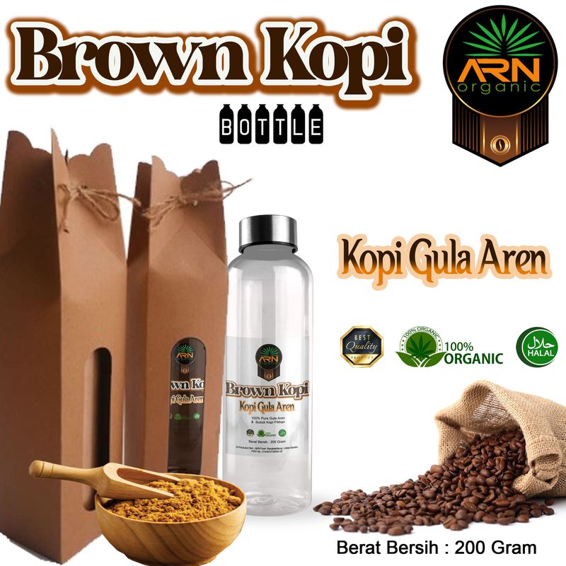 Brown Kopi Gula Aren Khas Banten Organik Kemasan Botol + Box