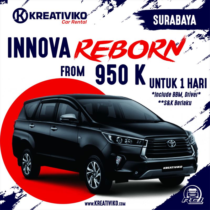 SEWA MOBIL INNOVA REBORN TUJUAN DALAM KOTA SURABAYA - 1 HARI