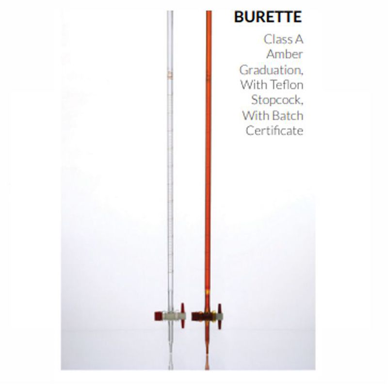 Iwaki Burette Teflon Stopcock Clear Amber Graduation Class A 50 ml 2103BURET50S