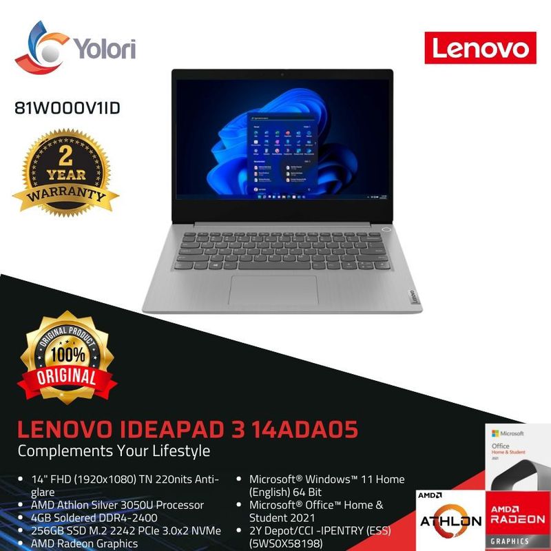 Lenovo IdeaPad 3 14ADA05 [AMD 3050U, 4GB, 256GB, AMD Radeon, Windows 11 ...