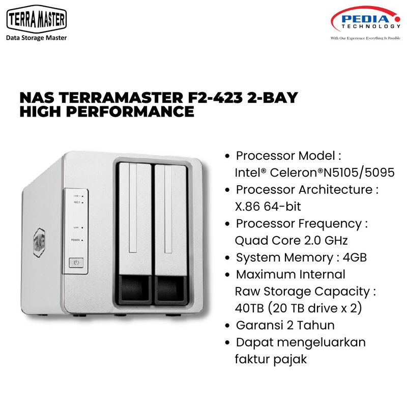 NAS TerraMaster F2-423 2-Bay High Performance - +HDD 6 TB X2