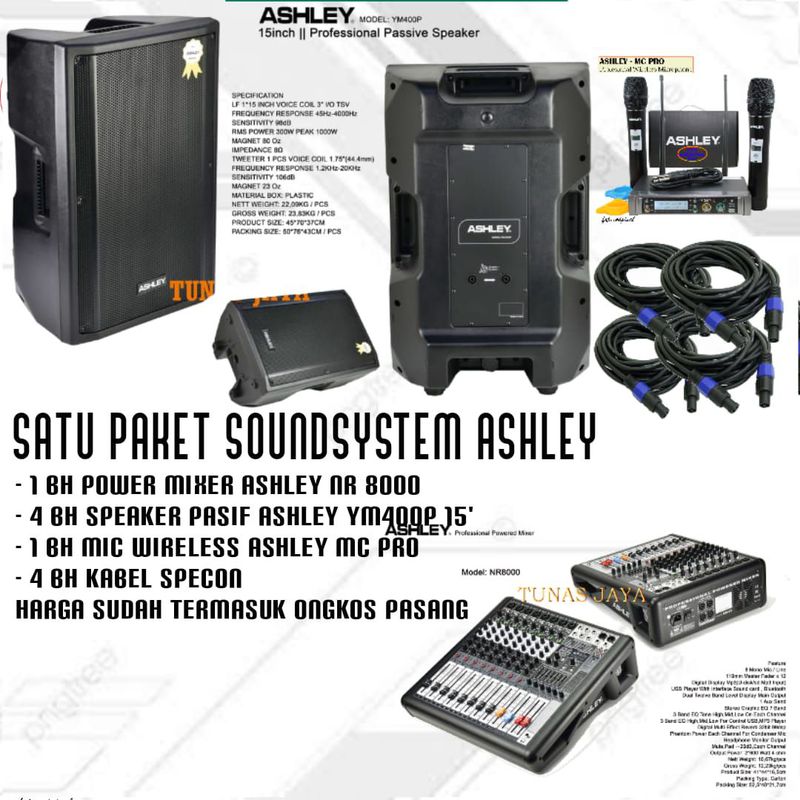 Paket sound system ASHLEY original 15inch Power Mixer mic wireles