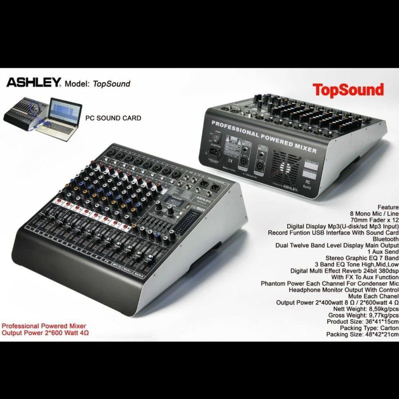 power mixer ashley top sound 8ch usb bluetooth soundcard original