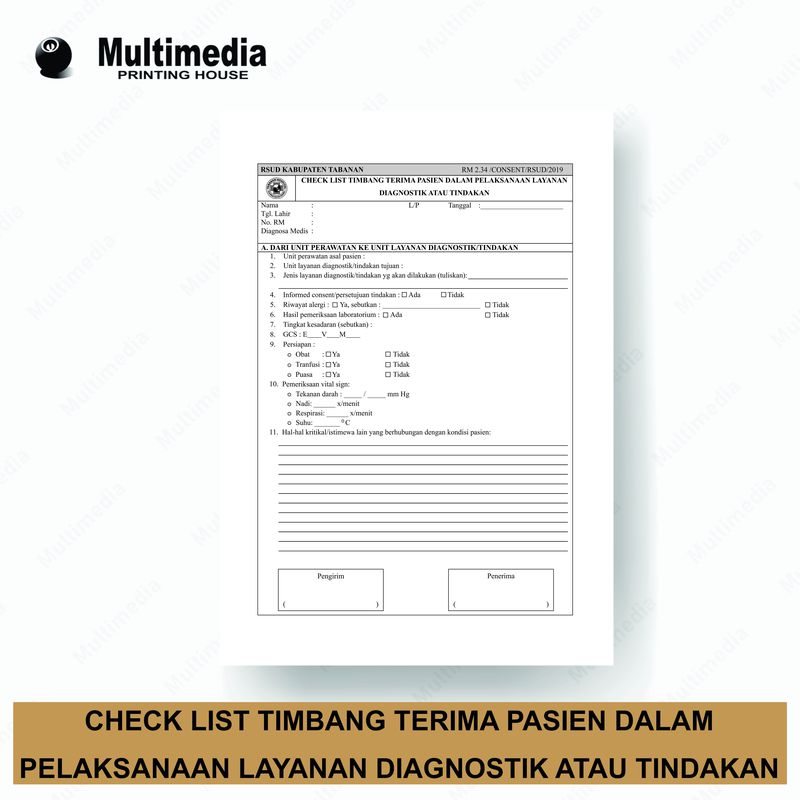 Blangko Checklist Timbang Terima Pasien Rm 2.34