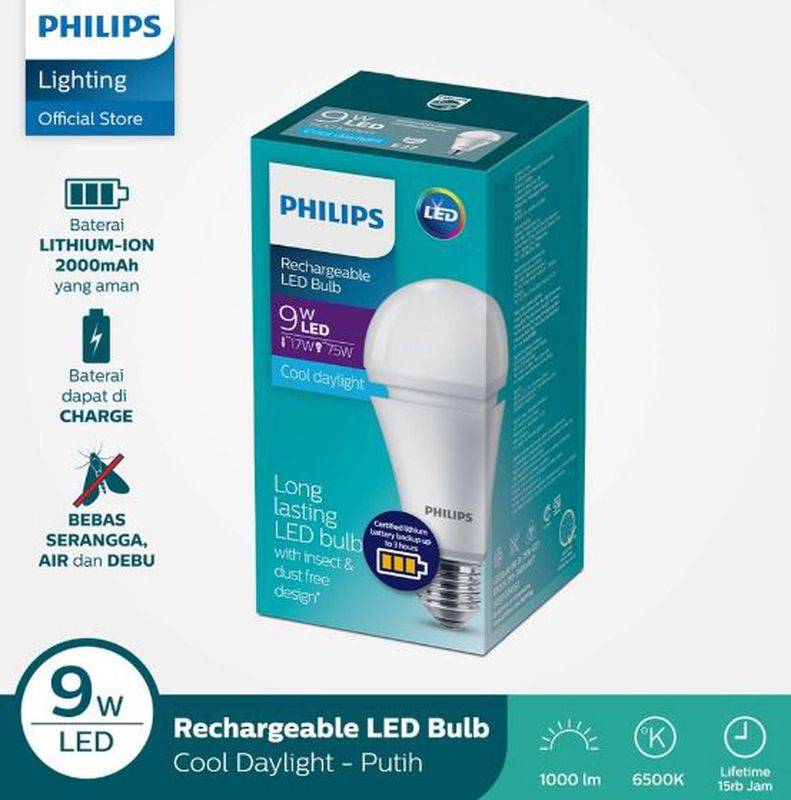 Lampu Cas Philips Rechargeable LedBulb 9W 6500K Putih