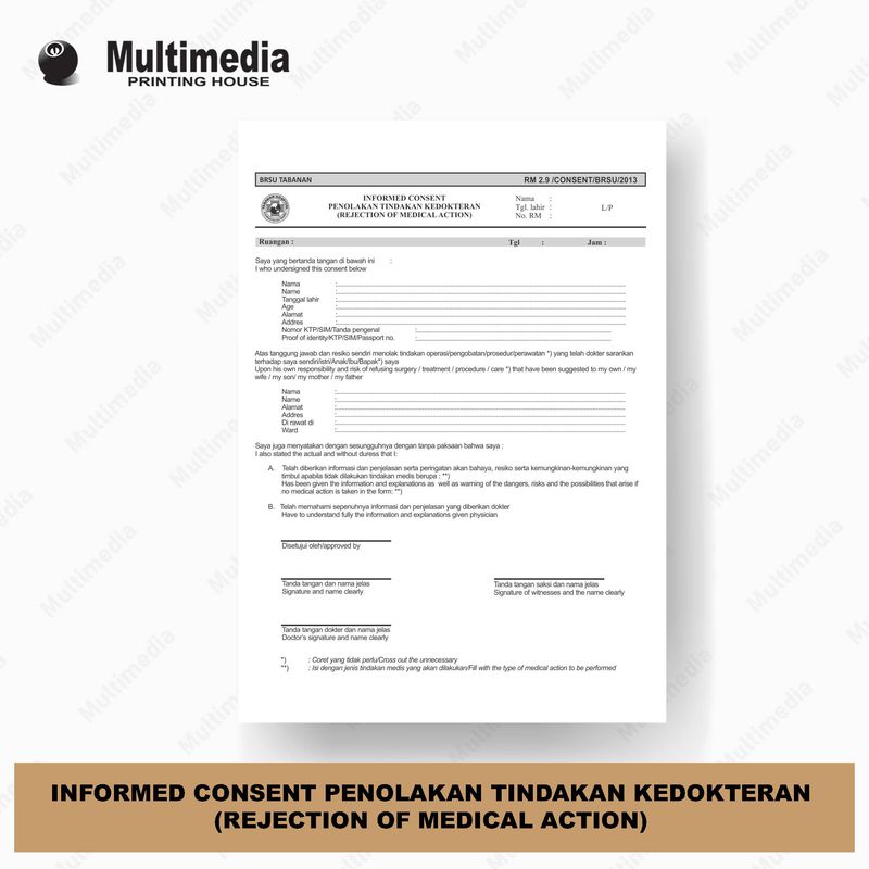 Blangko Informed Consent Penolakan Tindakan Kedokteran RM 2.9