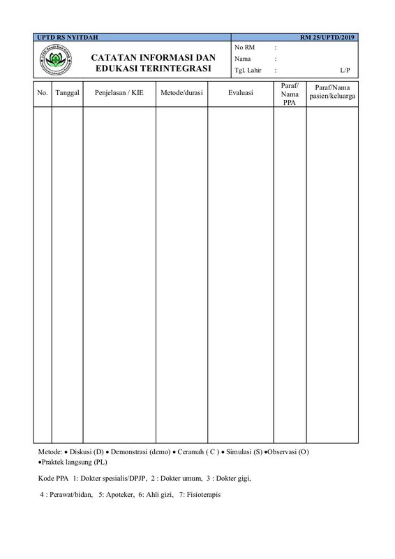 Form Catatan Edukasi Terintegrasi B RS SS