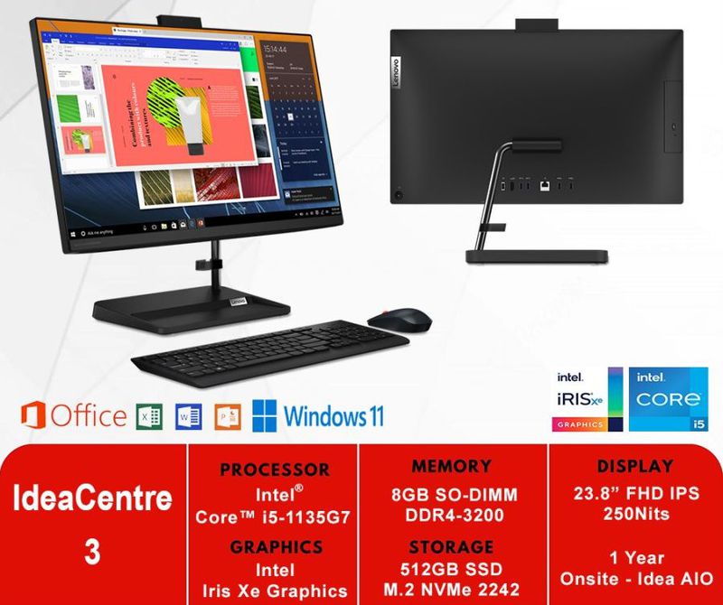 LENOVO PC IDEACENTRE ALL IN ONE AIO 3-24ITL6 8JID BLACK CORE i5-1135G7