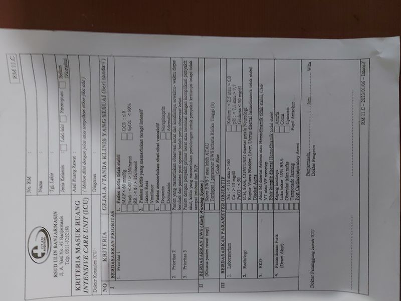 Lampiran Isi Status Rawat Inap - Rm 11 C - Kriteria Masuk Ruang ...