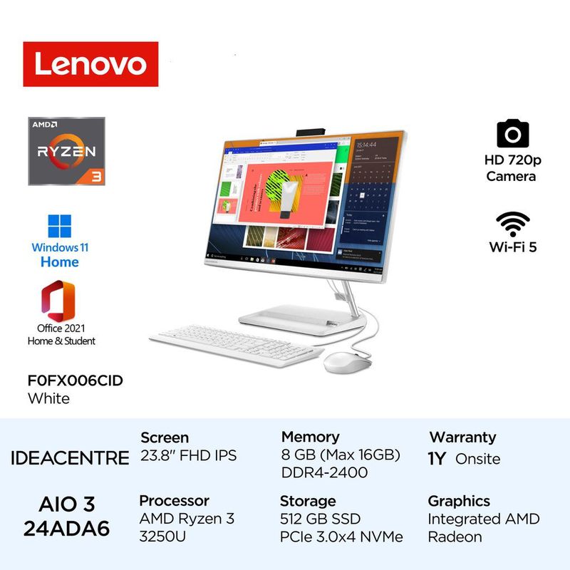 LENOVO AIO 3 24ADA6 Ryzen 3 3250U 8GB 512GB SSD 23.8